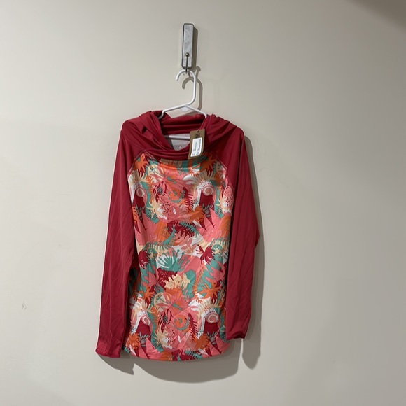 NEW • PATAGONIA • Girls Capilene Silkweight Hoody Pink / Abstract Print Medium - Picture 2 of 4